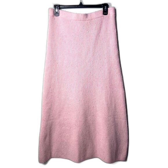Y2K H&M women’s Pink Ribbed Knit Midi Skirt Sz M whimsical goth coquette soft - Picture 5 of 6